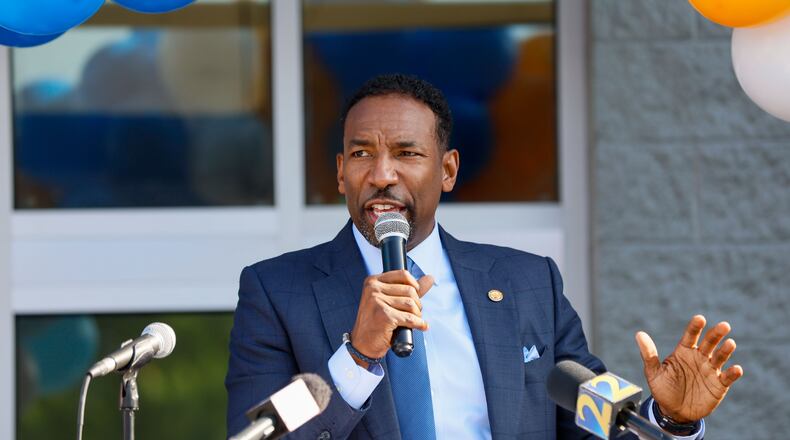 Atlanta Mayor Andre Dickens was among city officials attending a ground-breaking ceremony on Thursday for affordable senior housing in Chosewood Park (Miguel Martinez / AJC)