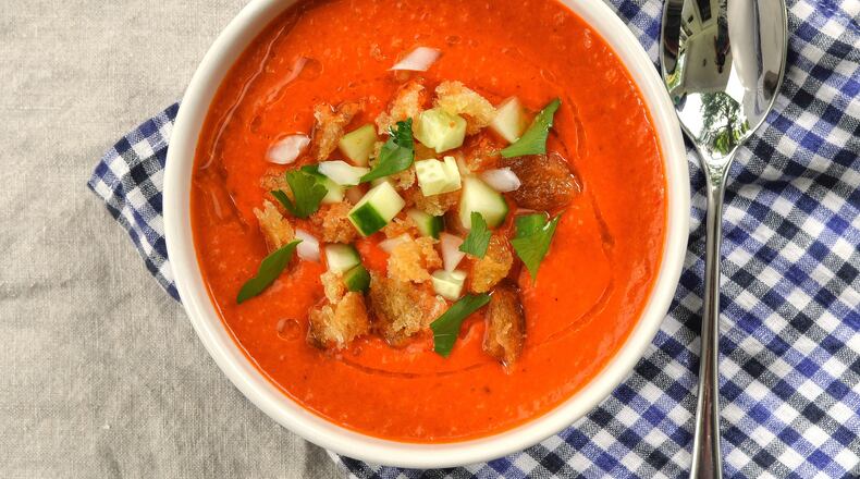 Quick Pantry Gazpacho. (Chris Hunt for The Atlanta Journal-Constitution)