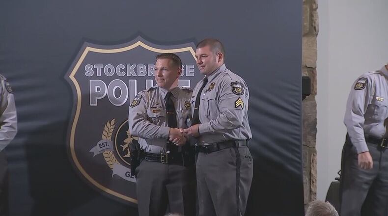Stockbridge Police Chief Frank Trammer swore in more than 40 officers in May.