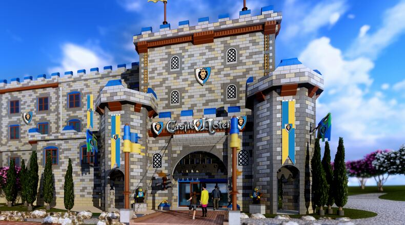 A rendering of the entrance to the new Legoland Castle Hotel that is still under construction but due to open in late April. (Courtesy of Legoland California/TNS)