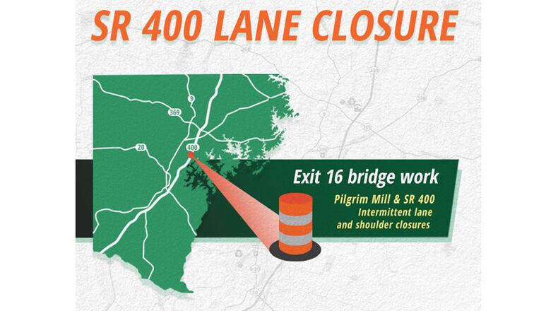 Forsyth County has issued a traffic advisory for Ga. 400 at Pilgrim Mill Road near Cumming. FORSYTH COUNTY