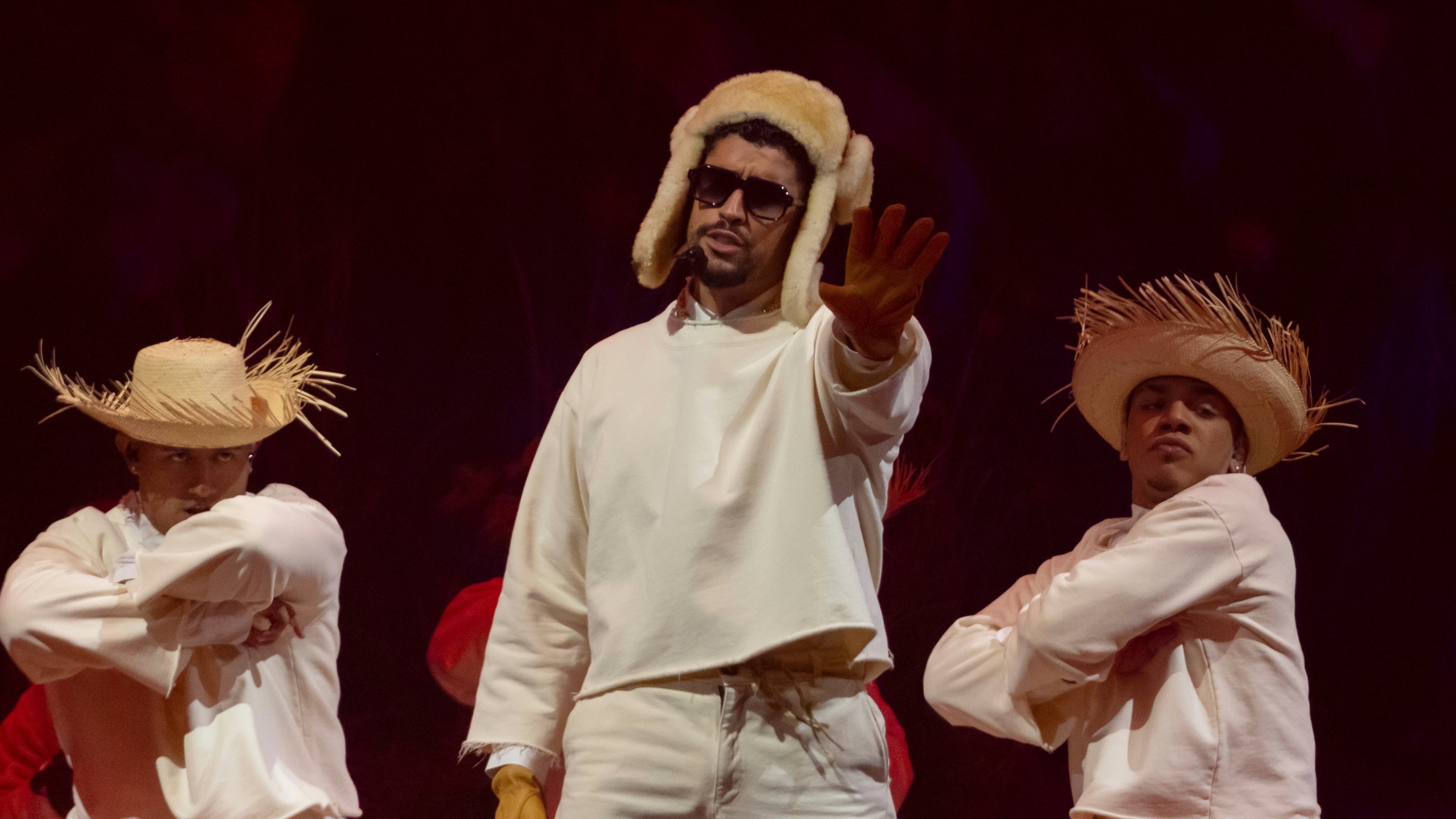Bad Bunny performs during the final concert of his summer residency in his homeland at the Coliseo de Puerto Rico Jose Miguel Agrelot, in San Juan, Puerto Rico, Saturday, Sept. 20, 2025. (AP Photo/Alejandro Granadillo)