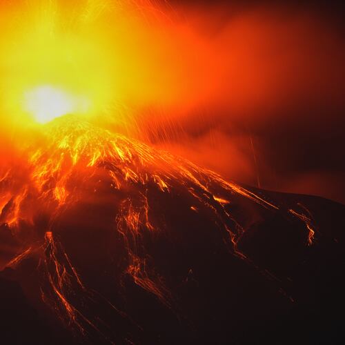 Lava flows out of the crater of the Fuego Volcano, as seen from San Juan Alotenango, Guatemala, Tuesday, Aug. 4, 2026. (AP Photo/Moises Castillo)