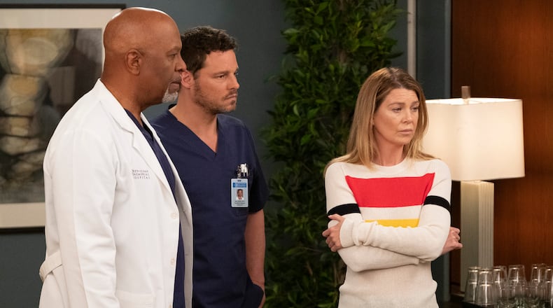 James Pickens Jr., Justin Chambers and Ellen Pompeo in a scene from the season 15 finale of "Grey's Anatomy." The Shonda Rhimes medical drama has been renewed for seasons 16 and 17.