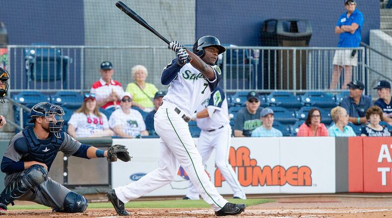 Outfielder Xavier Avery of the Gwinnett Stripers. Avery is a graduate of Cedar Grove High School in DeKalb County and once signed to play football for the Georgia Bulldogs. (Photo by Bob Chadwick)