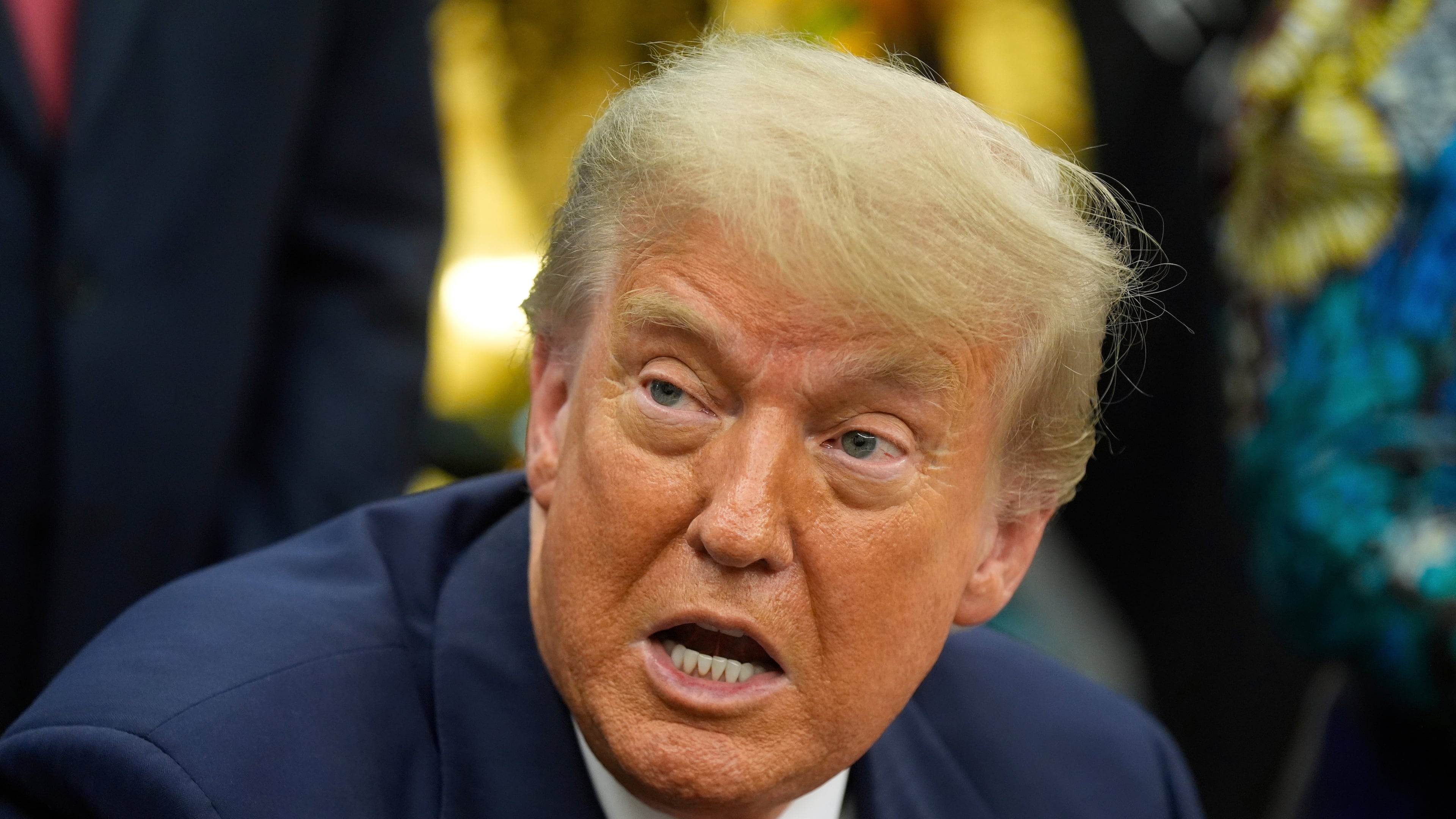 FILE - President Donald Trump answers questions from reporters as he meets with Congo's Foreign Minister Therese Kayikwamba Wagner, and Rwanda's Foreign Minister Olivier Nduhungirehe, Friday, June 27, 2025, in the Oval Office at the White House in Washington. (AP Photo/Manuel Balce Ceneta, File)