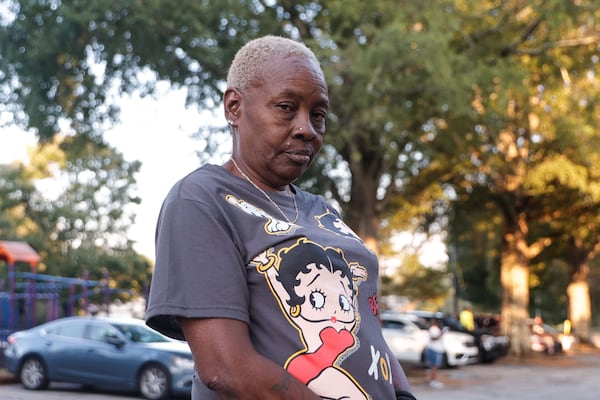 Felicia Morris, also known as Ms. Peaches, poses for a photo outside Thomasville Recreation Center in Atlanta on Wednesday, Sept. 10, 2025. Morris is a former resident of Forest Cove Apartments. (Natrice Miller/AJC)