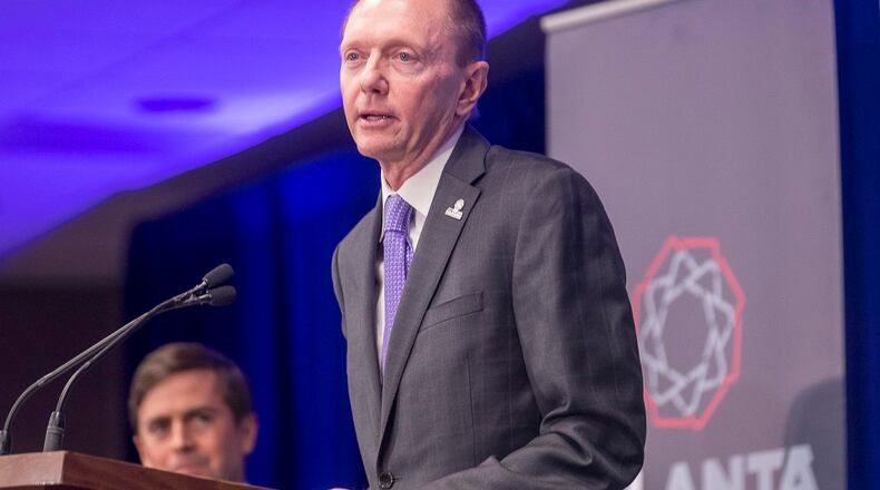 Atlanta Super Bowl Host Committee Chief Operating Officer Brett Daniels speaks during a “Welcome to Super Bowl LIII” press conference at the Georgia World Congress Center on Jan. 28.