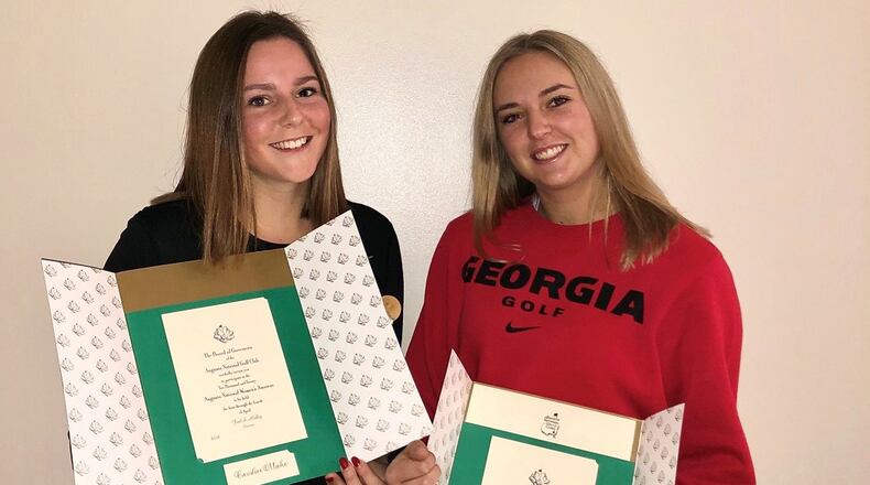 Candice Mahe (left) and Caterina Don of the Georgia Bulldogs women's golf team received invitations to the 2020 Augusta National Women's Amateur event in conjunction with this year's Masters. Teammate Isabella Holpfer also received an invitation. (Photo from UGA Athletics)