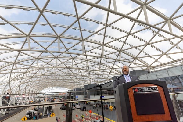 Augustus Hudson, assistant general manager for emergency management for Hartsfield-Jackson Atlanta International Airport, speaks during a press conference about Memorial Day travel at the airport's domestic terminal Tuesday, May 20, 2025, in Atlanta. (Arvin Temkar/AJC)
