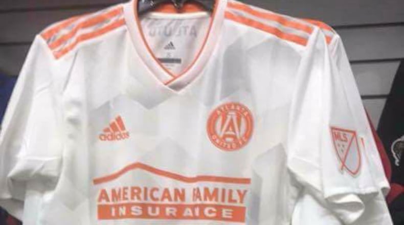 Atlanta United's secondary kit was included among merchandise for sale at a local shopping mall on Tuesday.