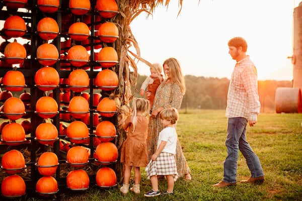 A wall of pumpkins greets you at Jaemor Farms. Photo: Courtesy of Abby Stancil + Carli Jones for Jaemor Farms