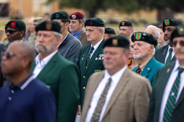 Members of the Special Forces Association stand during a base renaming ceremony at Fort Gordon in Augusta. (Arvin Temkar/AJC)