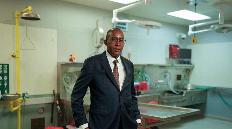 Los Angeles County medical examiner, Dr. Odey Ukpo, poses for a portrait on Tuesday, June 16, 2026, in Los Angeles. (AP Photo/Jae C. Hong)