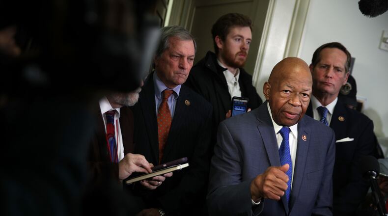 Committee chairman Rep. Elijah Cummings, D-Md., speaks to members of the press after Michael Cohen, former attorney and fixer for President Donald Trump, testified before the House Oversight Committee on Capitol Hill last week. Alex Wong/Getty Images