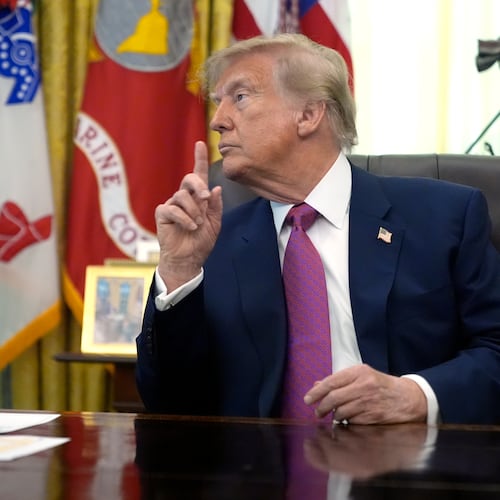 President Donald Trump gestures in the Oval Office of the White House, Thursday, Aug. 27, 2026, in Washington. (AP Photo/Manuel Balce Ceneta)