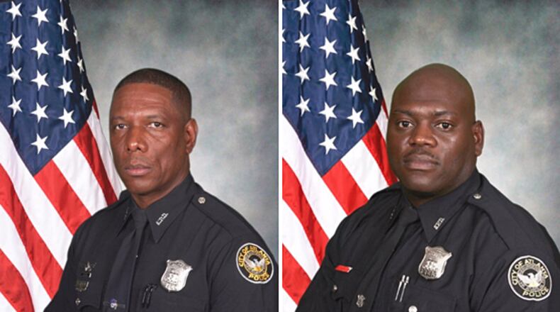 Atlanta Police officers Richard J. Halford, 48, (left) of Lithia Springs and Shawn A. Smiley of Lithonia, 40, died when their helicopter crashed Nov. 3, 2012, during a search for a missing boy.