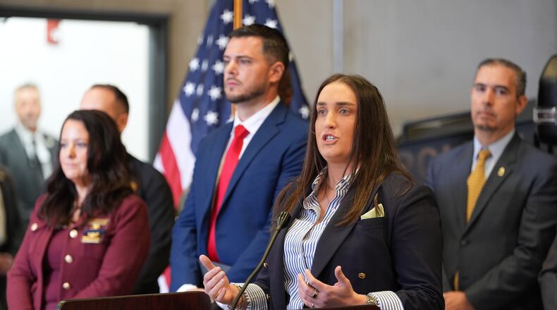 FILE - Immigration and Customs Enforcement Deputy Director Madison Sheahan speaks during a news conference with Florida ICE and law enforcement officials at the South Florida U.S. Immigration and Customs Enforcement offices, Nov. 13, 2025, in Miramar, Fla. (AP Photo/Rebecca Blackwell, File)