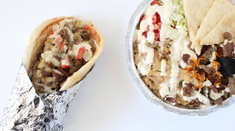 A platter and sandwich from The Halal Guys.