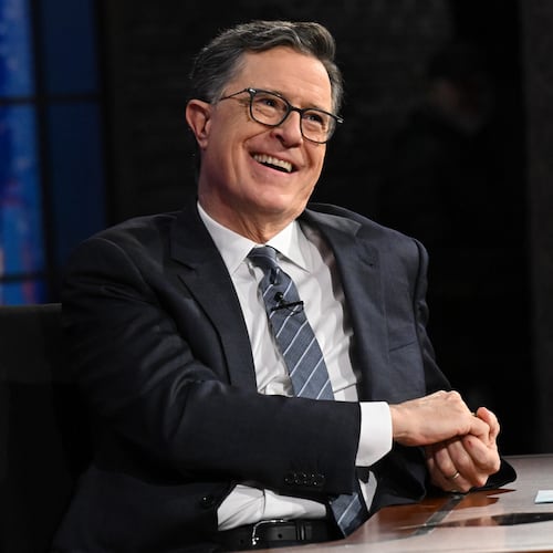This image released by CBS shows host Stephen Colbert on the set of "The Late Show with Stephen Colbert" in New York on May 6, 2026. (Scott Kowalchyk/CBS via AP)