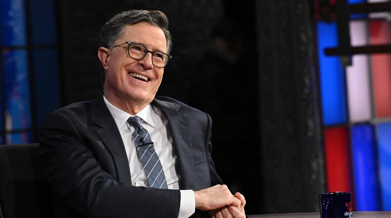 This image released by CBS shows host Stephen Colbert on the set of "The Late Show with Stephen Colbert" in New York on May 6, 2026. (Scott Kowalchyk/CBS via AP)