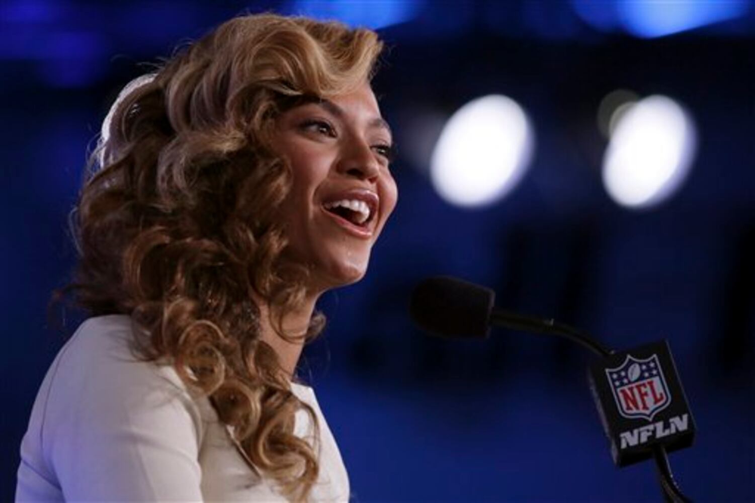 Beyonce at pre-Super Bowl news conference