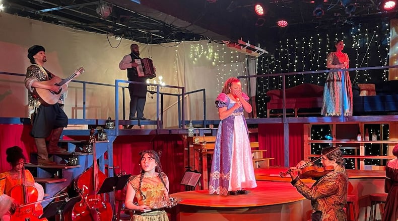 The chairs around these tables onstage will be filled with audience members for "Natasha, Pierre and The Great Comet of 1812." Photo: Courtesy of Horizon Theatre