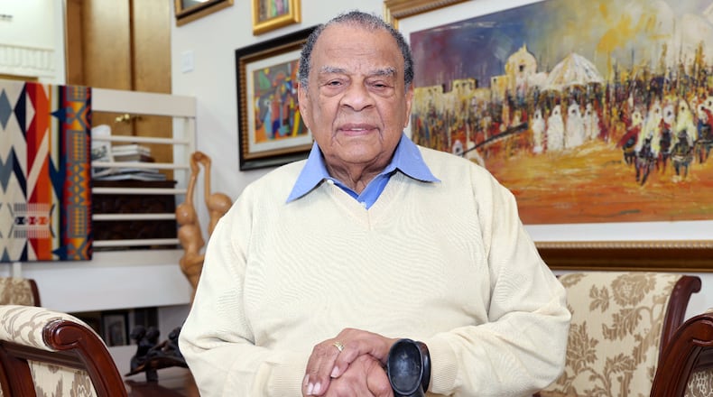 Atlanta, Thursday March 3, 2022- A portrait of Ambassador Andrew Young in his home. Andrew Young, the former Mayor of Atlanta, civil rights icon and U.N. Ambassador, celebrated his 90th birthday this month. Young will celebrate his birthday with a host of events around the city, and the release of a new book, "The Many Lives of Andrew Young."(Tyson A. Horne / tyson.horne@ajc.com)