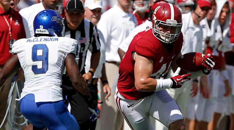 Alabama tight end Kurt Freitag joined the Crimson Tide's class of 2012 after graduating from Buford. He has just one reception - for 11 yards against Georgia State last season.