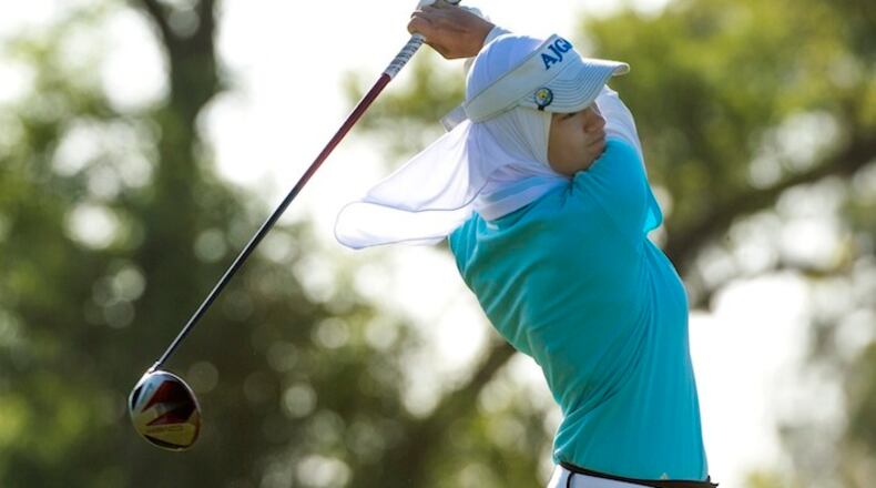Noor Ahmed hits a shot from the 1st tee during the First Tee of Greater Sacramento's 26th Annual Jr/Sr Funvitational on June 30, 2017, at Haggin Oaks Golf Complex in Sacramento, Calif. Ahmed credits the First Tee of Greater Sacramento for her development from a bullied child to a dynamic young woman who earned the honor in April of speaking at the Congressional Breakfast in Washington, D.C. (Gavin McIntyre/Sacramento Bee/TNS)