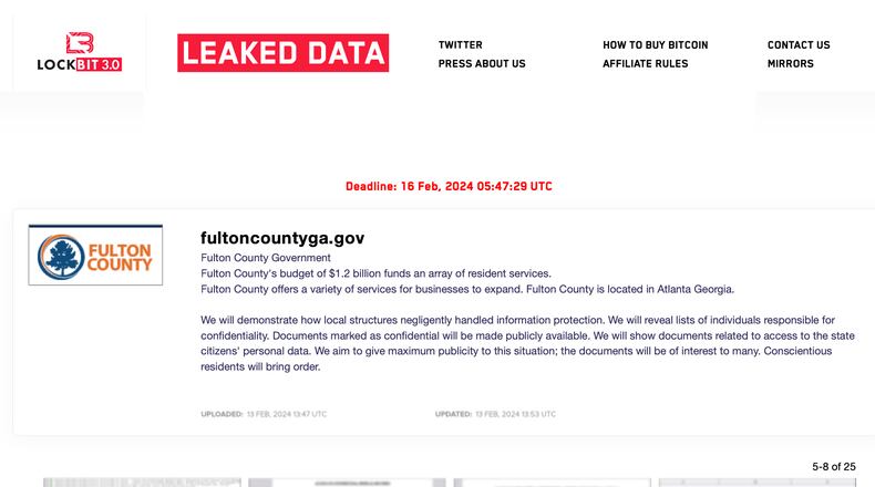 The hacking group LockBit has claimed responsibility for the attack on Fulton County’s computer systems. Hackers have posted more than two dozen screenshots of what appears to be legitimate county documents. (The AJC has blurred out those images here.)