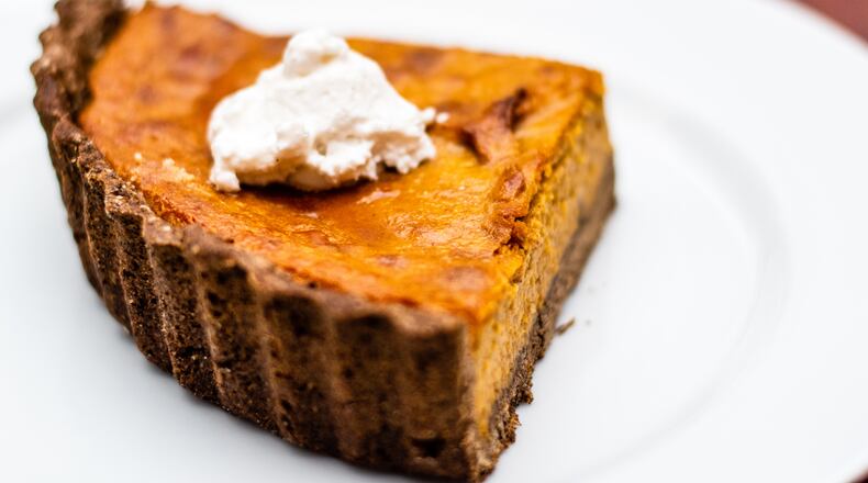 The squash pie at True Food Kitchen is made with smooth, surprisingly creamy butternut squash, and is both vegan and gluten-free.
