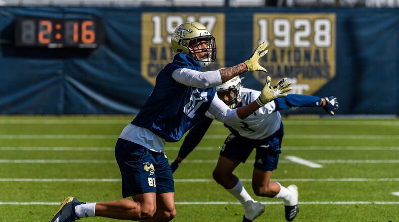 Georgia Tech wide receiver Malachi Carter at spring practice on March 26, 2019. (Danny Karnik/Georgia Tech Athletics)