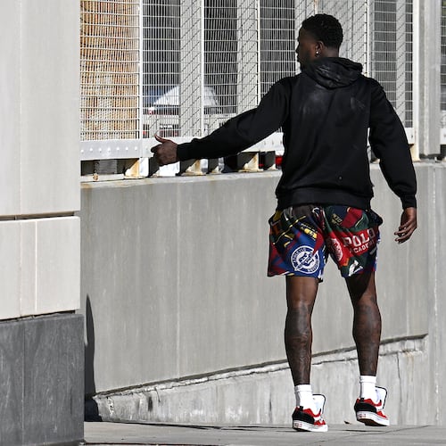 Miami Heat guard Terry Rozier leaves the U.S. Federal Courthouse through a side door after his arraignment, Thursday, Oct. 23, 2025, in Orlando, Fla. (AP Photo/Phelan M. Ebenhack)