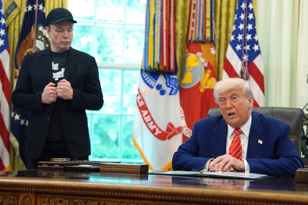 President Donald Trump speaks during a news conference with Elon Musk in the Oval Office of the White House, Friday, May 30, 2025, in Washington. (AP Photo/Evan Vucci)