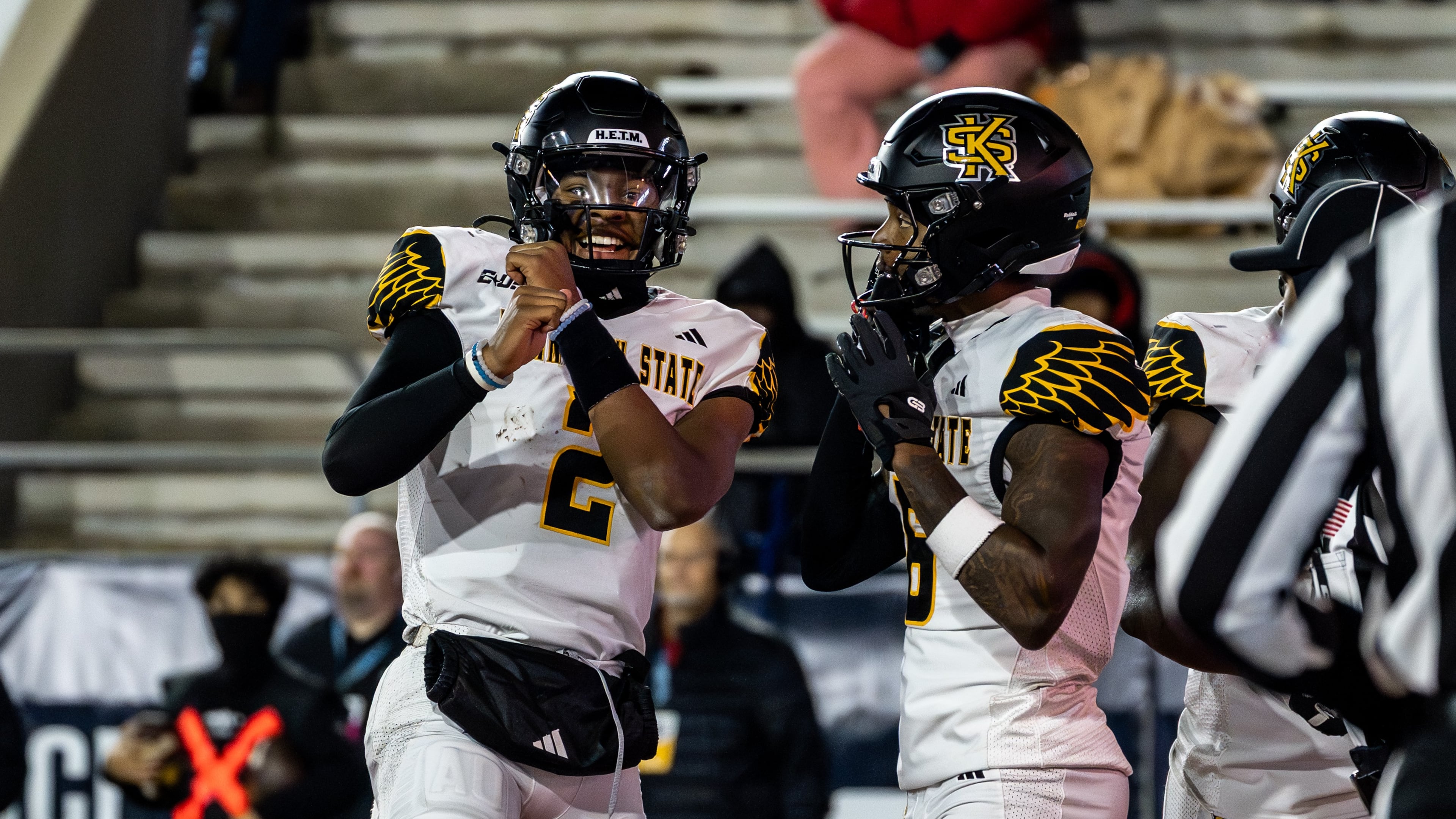 Amari Odom celebrates a touchdown in Kennesaw State's 19-15 win over Jacksonville State in the Conference USA Championship Game in Jacksonville, Ala.