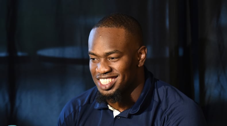 Georgia Tech linebacker Victor Alexander speaks to members of the press during a Georgia Tech Football Media Day at the Bobby Dodd Stadium on Thursday, August 2, 2018. HYOSUB SHIN / HSHIN@AJC.COM