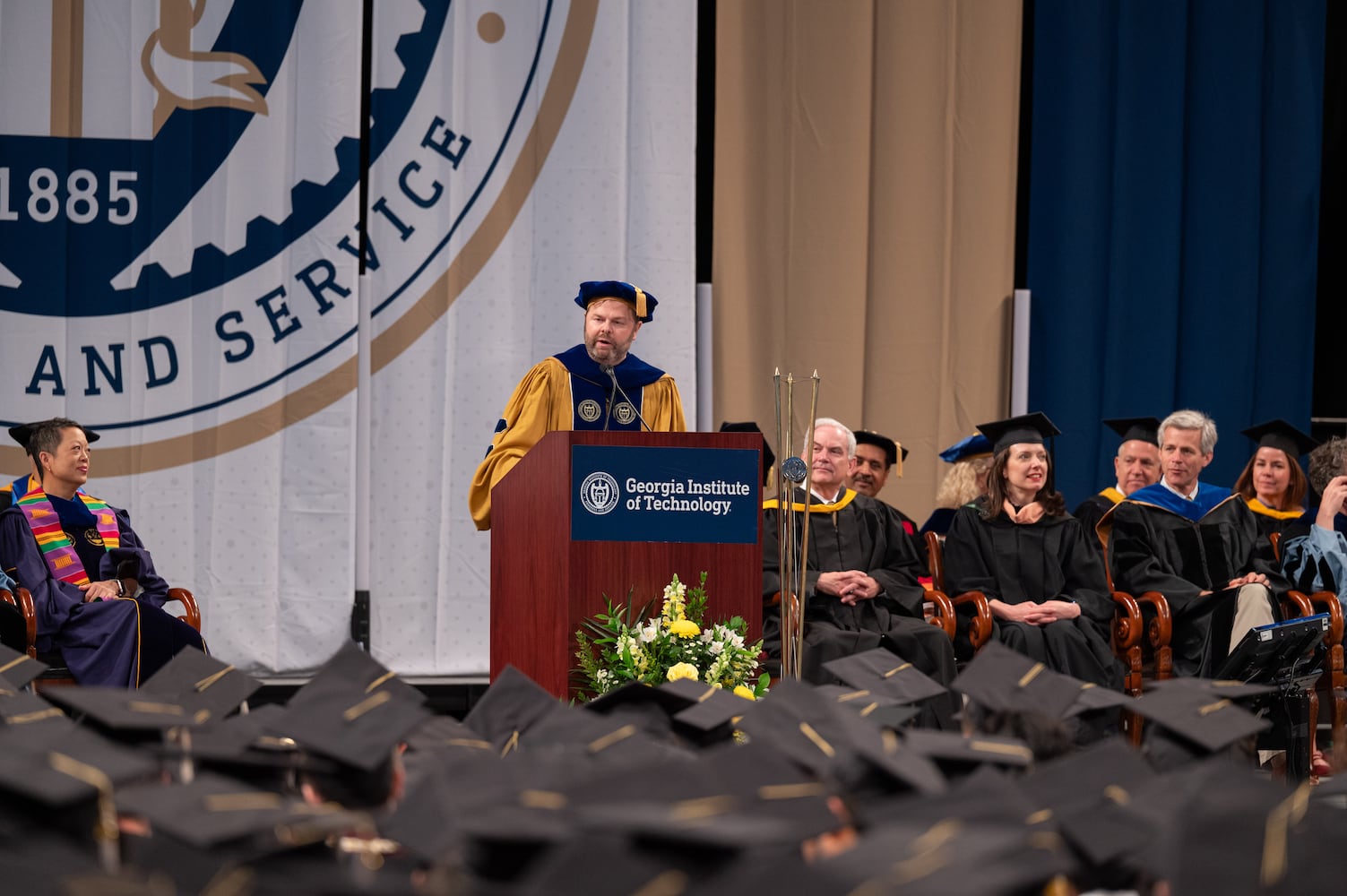 Christopher Klaus speaking at Georgia Tech Spring 2025 Commencement