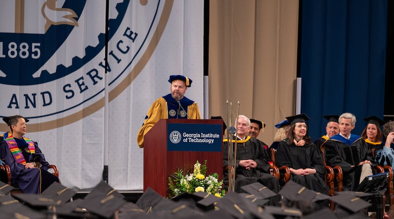 Christopher Klaus, founder of Internet Security Systems, speaking at Georgia Tech's commencement on Friday, May 2, 2025.
Courtesy of Georgia Tech