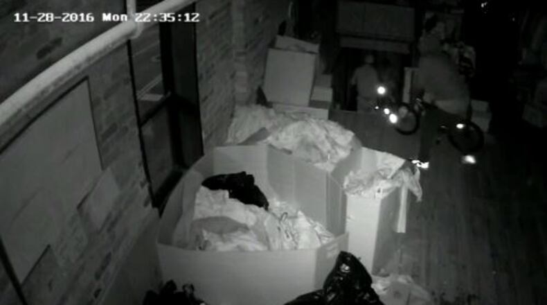 Surveillance video showed burglars going straight for the bicycles and gifts for needy children during the holidays. (Credit: Channel 2 Action News)