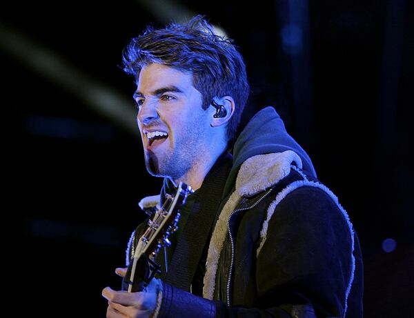 January 7, 2018 - ATLANTA:  The Chainsmokers lead singer Andrew Taggert plays the acoustic guitar for the song "Young" as they performed at the AT&T Playoff Playlist Live! concert series pre-game celebrations at Centennial Olympic Park on Sunday, January 7, 2018.  (Akili-Casundria Ramsess/Eye of Ramsess Media)