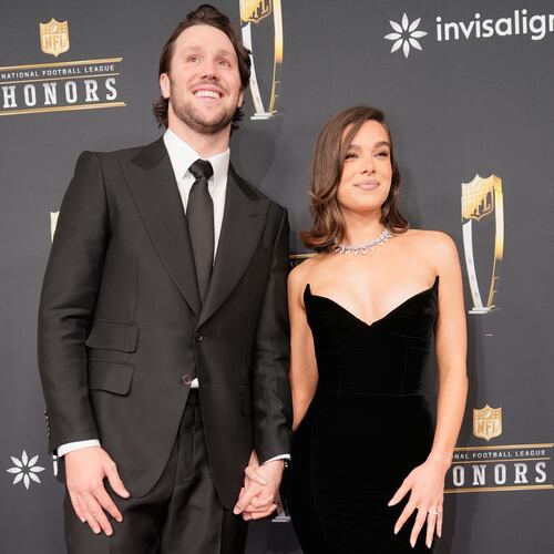 FILE - Josh Allen, of the Buffalo Bills, and his fiancé, Hailee Steinfeld, pose on the red carpet at the NFL Honors award show ahead of the Super Bowl 59 football game, Feb. 6, 2025, in New Orleans. (AP Photo/Gerald Herbert, File)