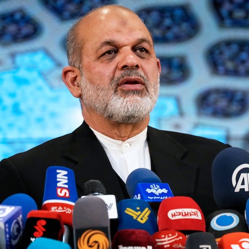 FILE - Iran's Interior Minister Ahmad Vahidi briefs the media on elections in Tehran, Iran, March 4, 2024. (AP Photo/Vahid Salemi, File)