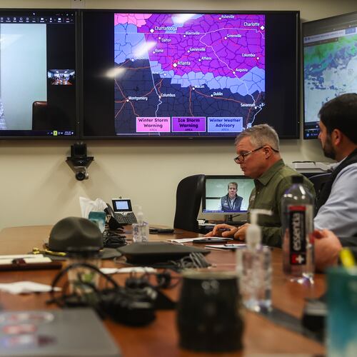 Gov. Brian Kemp speaks about preparations for a major ice storm during a briefing before a news conference at the Georgia Emergency Management and Homeland Security Agency’s State Operations Center on Saturday, Jan. 24, 2026, in Atlanta. (Abbey Cutrer/AJC)