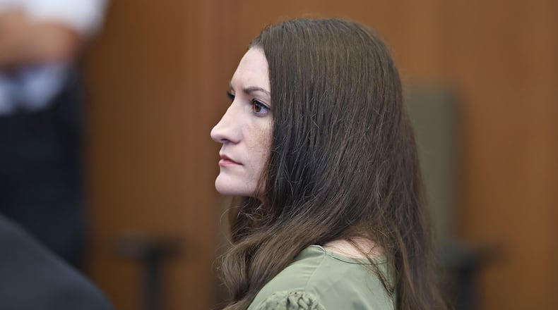 Defendant Lindsay Clancy watches jurors enter the courtroom during her murder trial on Friday, Sept. 4, 2026, in Plymouth, Mass. (Greg Derr/The Patriot Ledger via AP, Pool)
