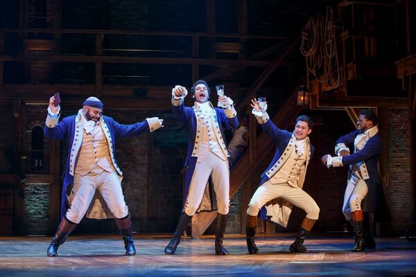  Mathenee Treco, Jordan Donica, Ruben J. Carbajal and Michael Luwoye from the national touring cast of "Hamilton."