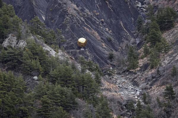 View of the Germanwings plane crash site, just 10 years after the crash, Monday, March 24, 2025 in the French Alps, near Le Vernet, southern France. (AP Photo/Laurent Cipriani)