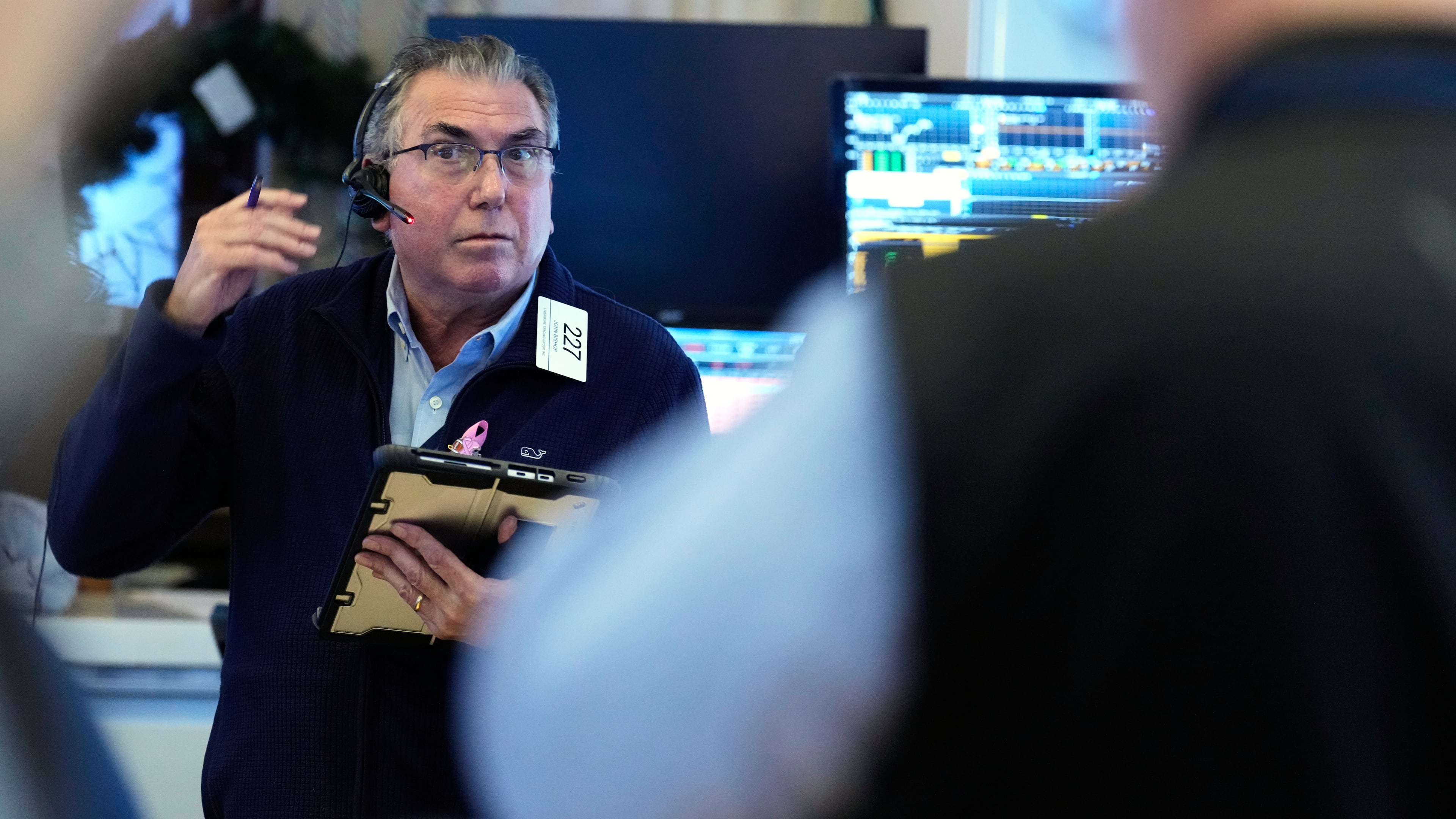 John Bishop works on the floor at the New York Stock Exchange in New York, Wednesday, Oct. 1, 2025. (AP Photo/Seth Wenig)