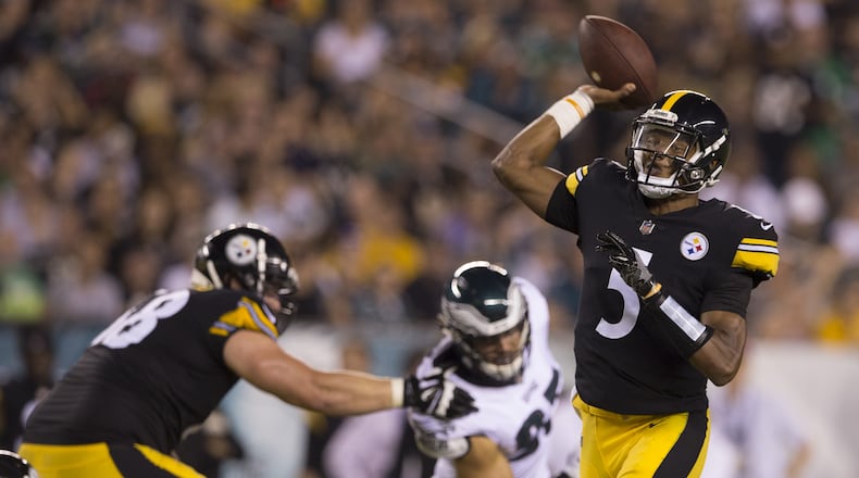 Joshua Dobbs #5 of the Pittsburgh Steelers throws a touchdown pass in the second quarter against the Philadelphia Eagles during the preseason game at Lincoln Financial Field on August 9, 2018, in Philadelphia, Pennsylvania.