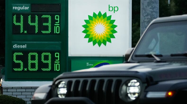 Gas prices are displayed at a gas station in Mount Prospect, Ill., Thursday, Sept. 3, 2026. (AP Photo/Nam Y. Huh)